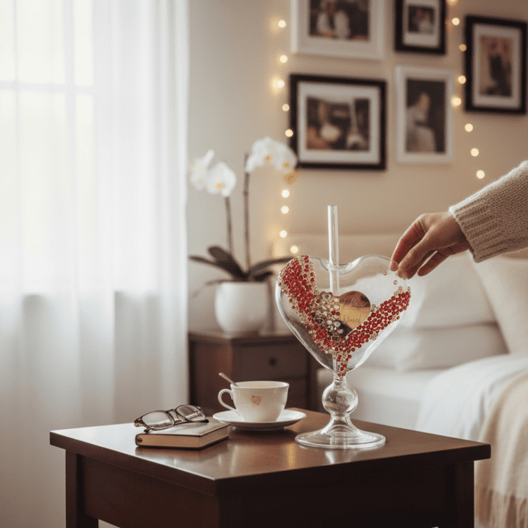 Heart Glass with Ruby & Gold Crystals