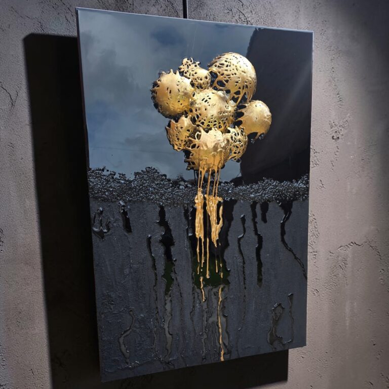 Midnight Alchemy / Golden Flow Textured Mixed Media Canvas