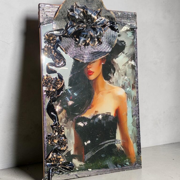 Midnight Blossom – Mixed Media 3D Handmade Art